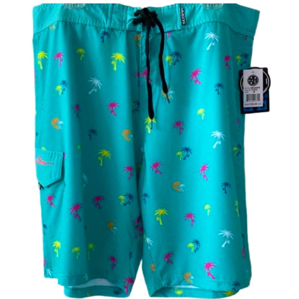 Maui and Sons Men’s Board Shorts Size 38 Tropical Palm Print NWT